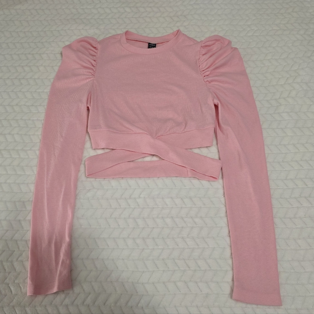 Pink Long Sleeve Top with Puff Shoulders